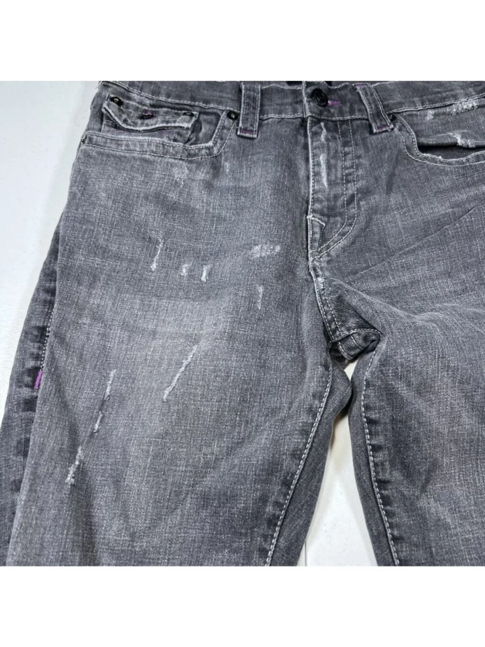 True Religion Mens Gray Ricky Relaxed Straight Distressed Jeans Size 34x33 Y2K